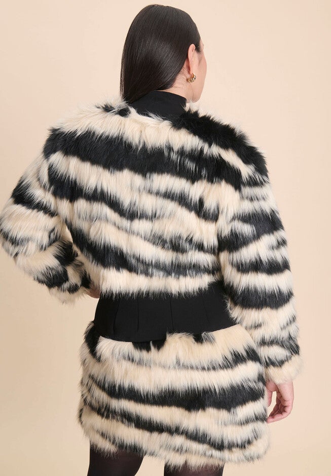 Faux Fur Crop Coat, BLACK AND WHITE, alternate image number 3