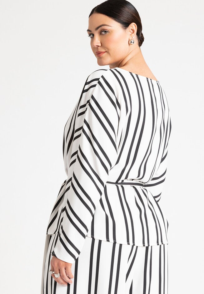 Waist Tie Striped Top, CHARCOAL PINSTRIPE, on-hover image number null