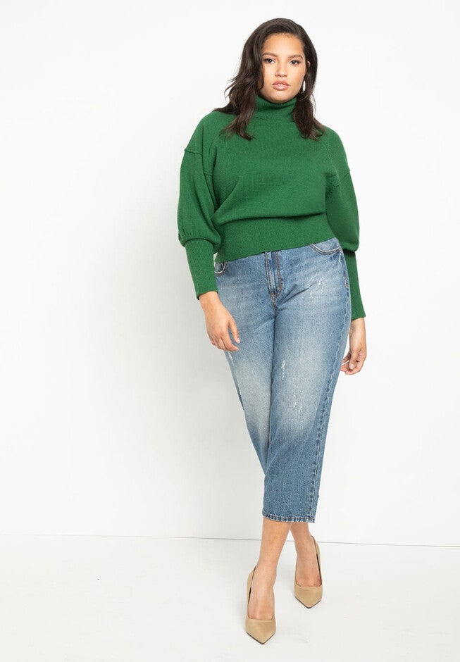 Tall Cuff Turtleneck Puff Sleeve Sweater, , alternate image number null