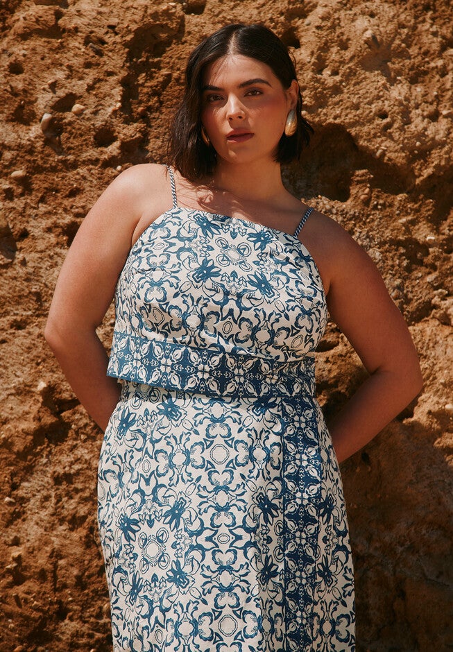 Printed Cropped Tank Top, AZULEJO, hi-res image number null