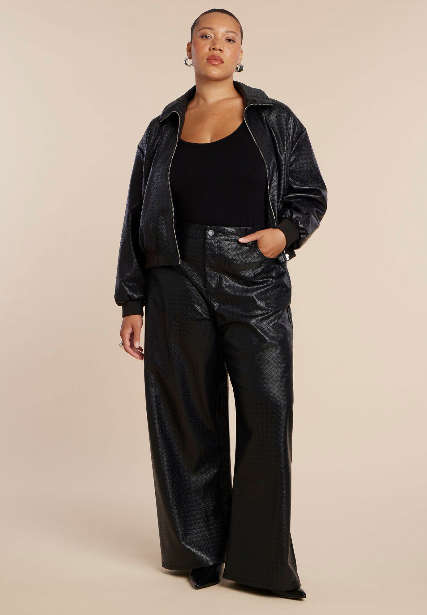 Basket Weave Faux Leather Wide Leg Pant