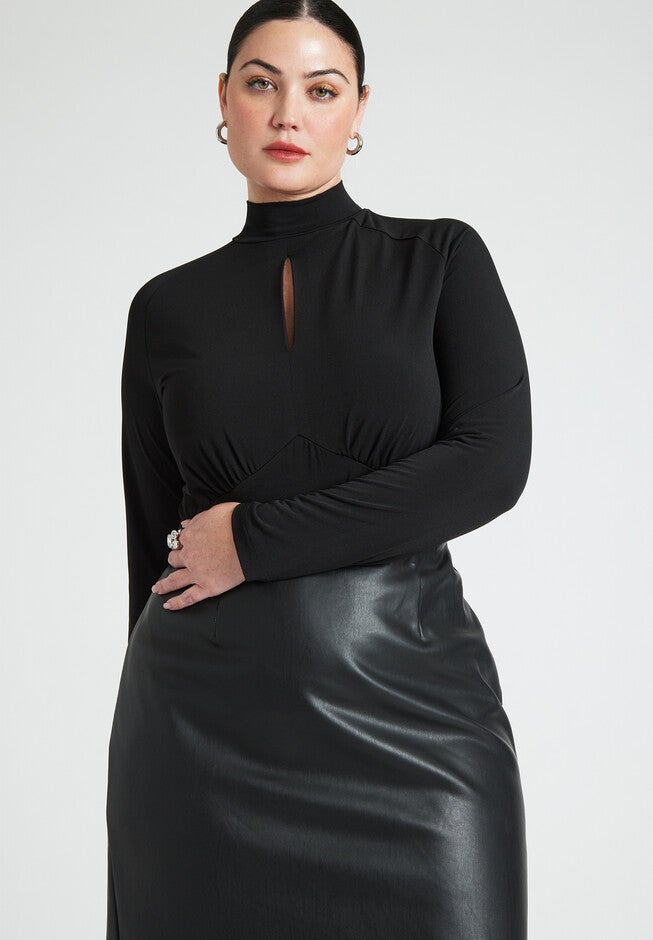 Mock Neck Top With Keyhole, BLACK ONYX, hi-res image number null