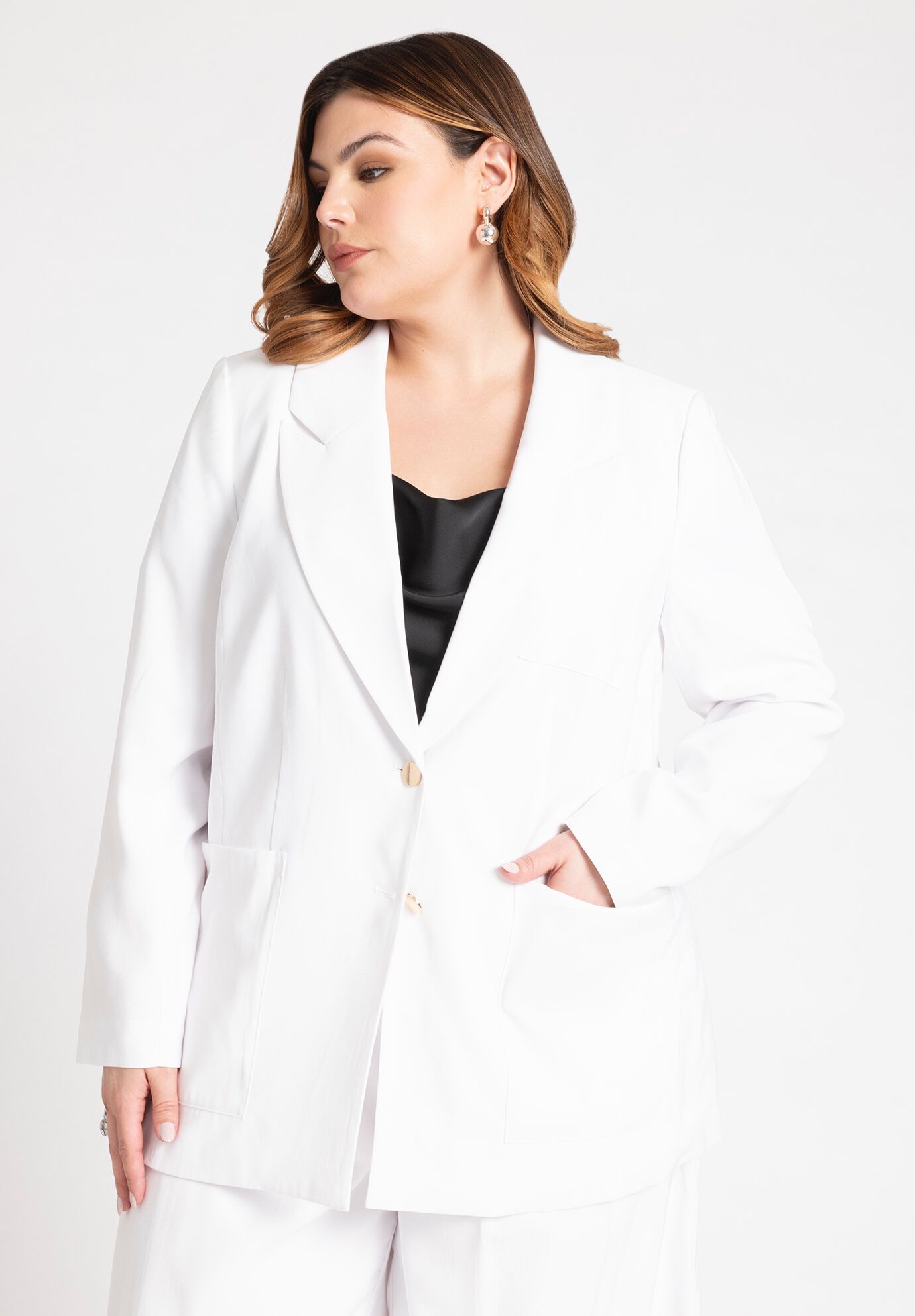 Preppy Suiting Blazer Single Breasted Jacket White Eloquii