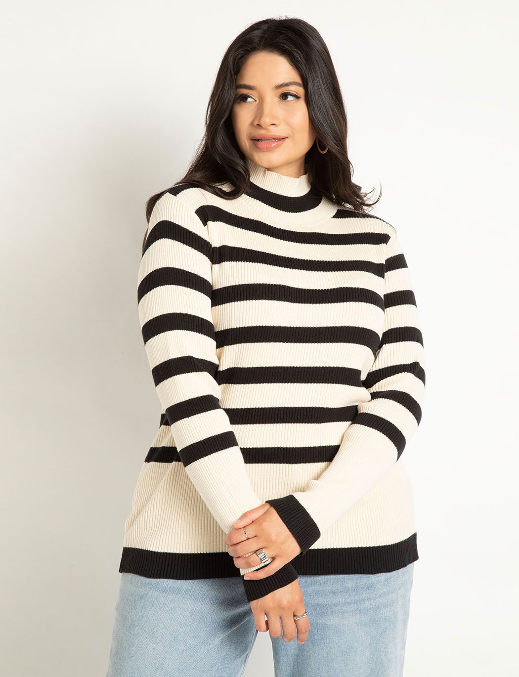 Striped mock on sale neck