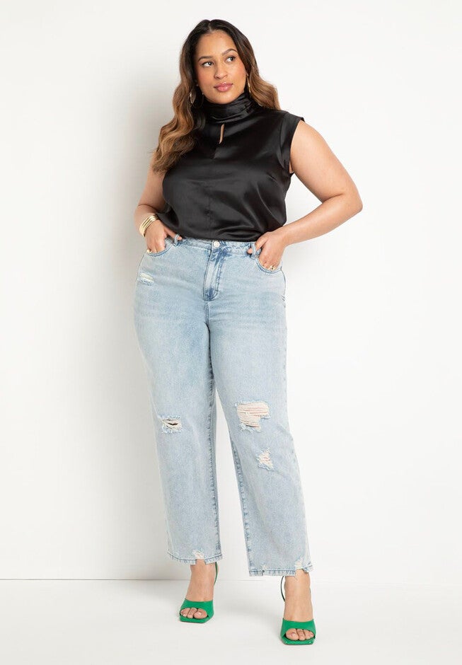Straight Leg Jean with Distressing, , alternate image number null