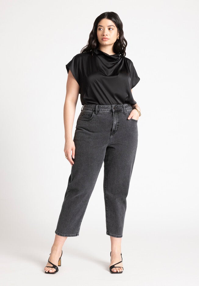 Pleat Detail Satin Shirt, BLACK ONYX, alternate image number null