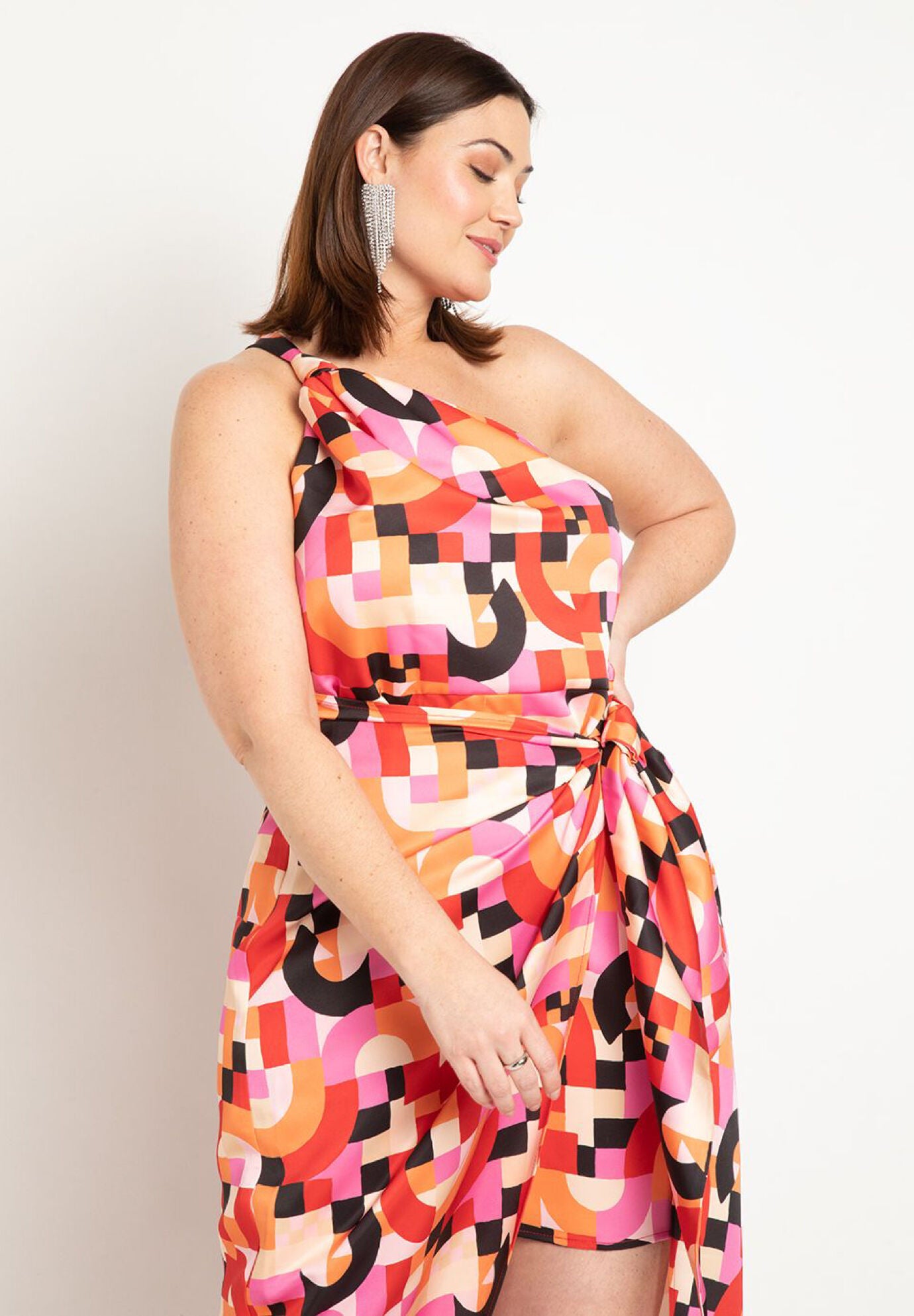 Knotted Strap Draped Satin Dress, 4476644 | Eloquii