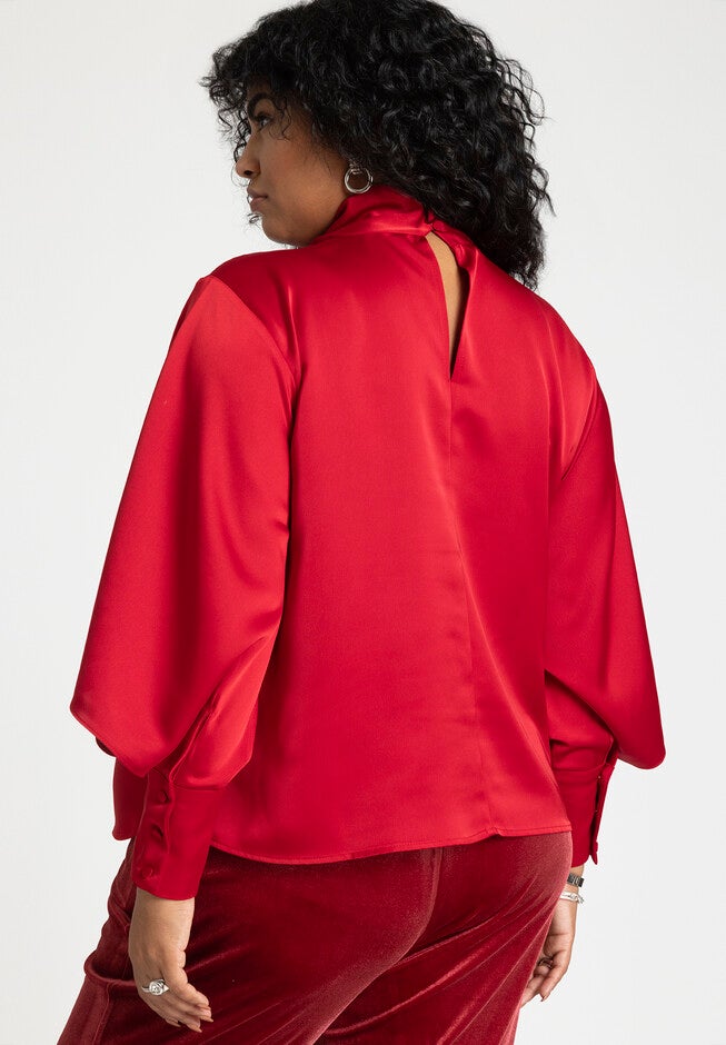 Draped Neck Satin Blouse | Eloquii
