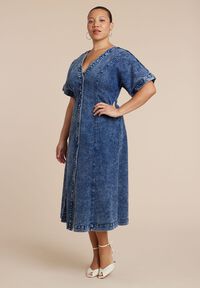 green emerald velvet dress Plus size Denim Patch Maxi Dress – Jazlyn Rene main image 0