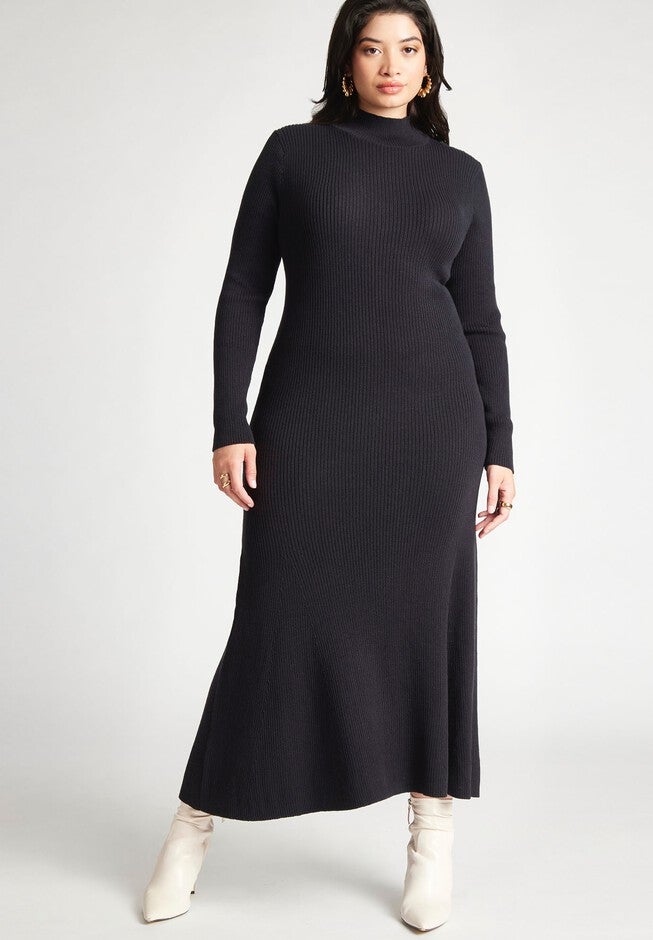 Trumpet Skirt Ribbed Dress, BLACK ONYX, hi-res image number null