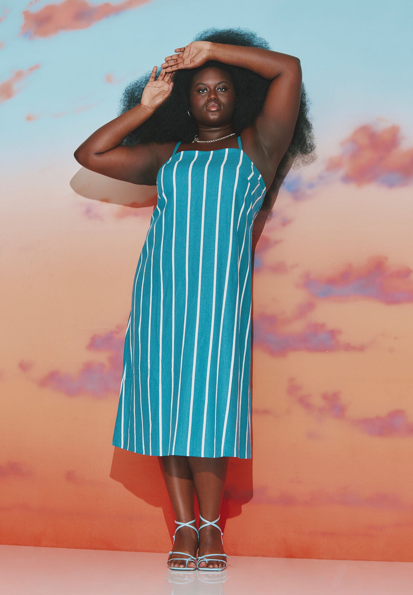 Plus Size Striped Print Midi Dress