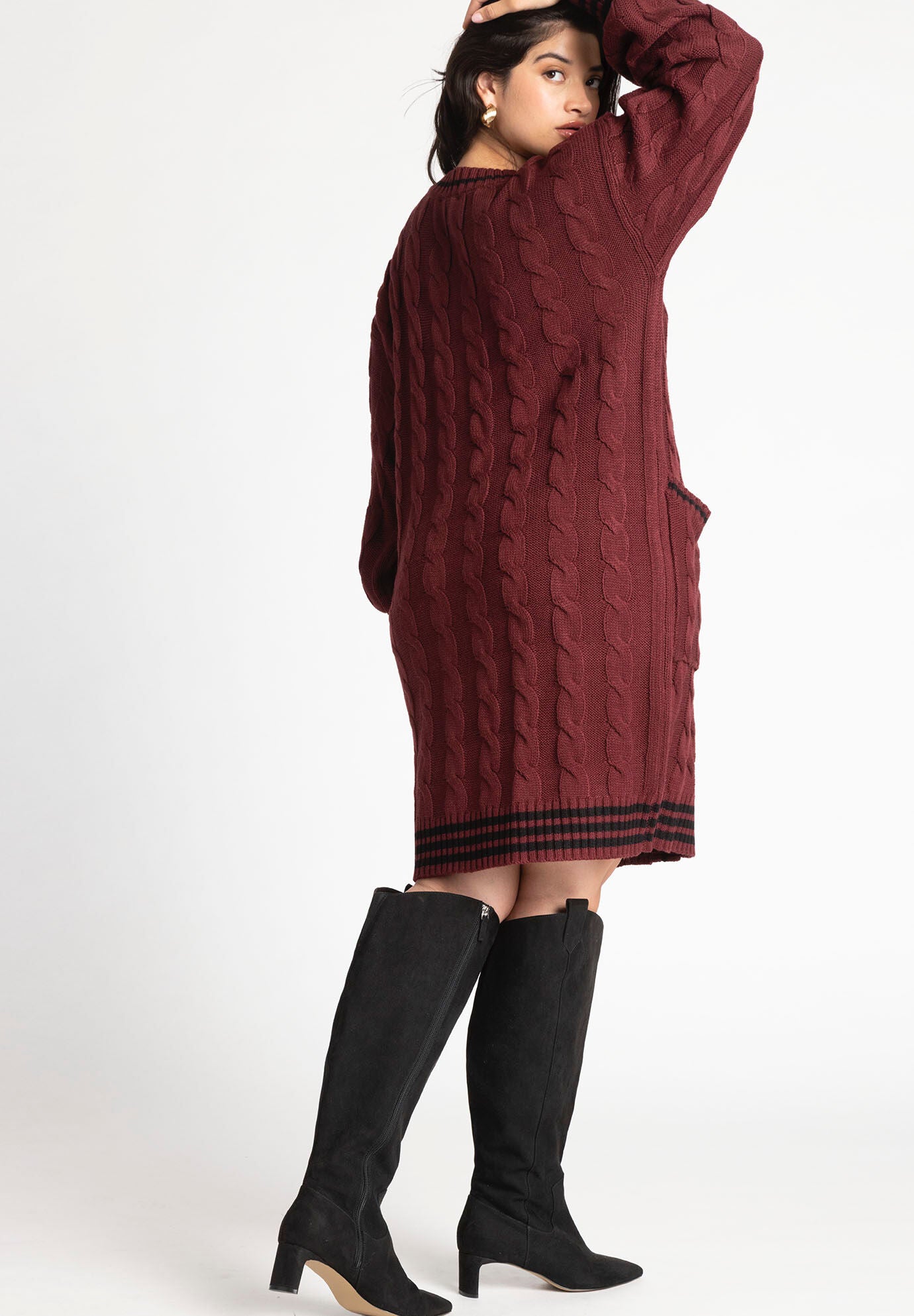 Cardigan Sweater Dress With Stripe Detail