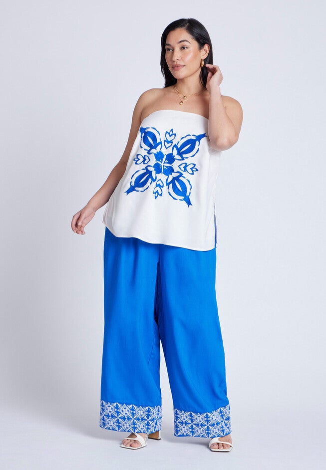 Embroidered Hem Pull On Pant, NAUTICAL BLUE, on-hover image number null
