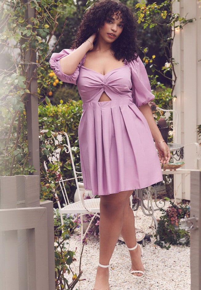 Twist Bodice Puff Sleeve Dress, , alternate image number null