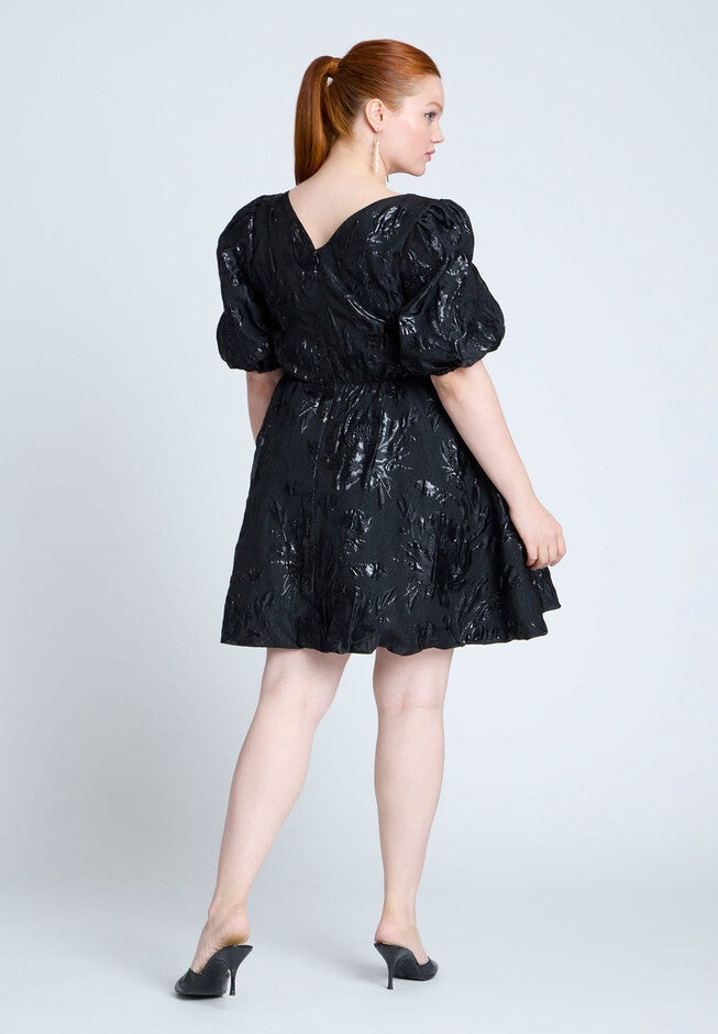 Balloon Skirt Brocade Mini Dress, BLACK ONYX, alternate image number 2