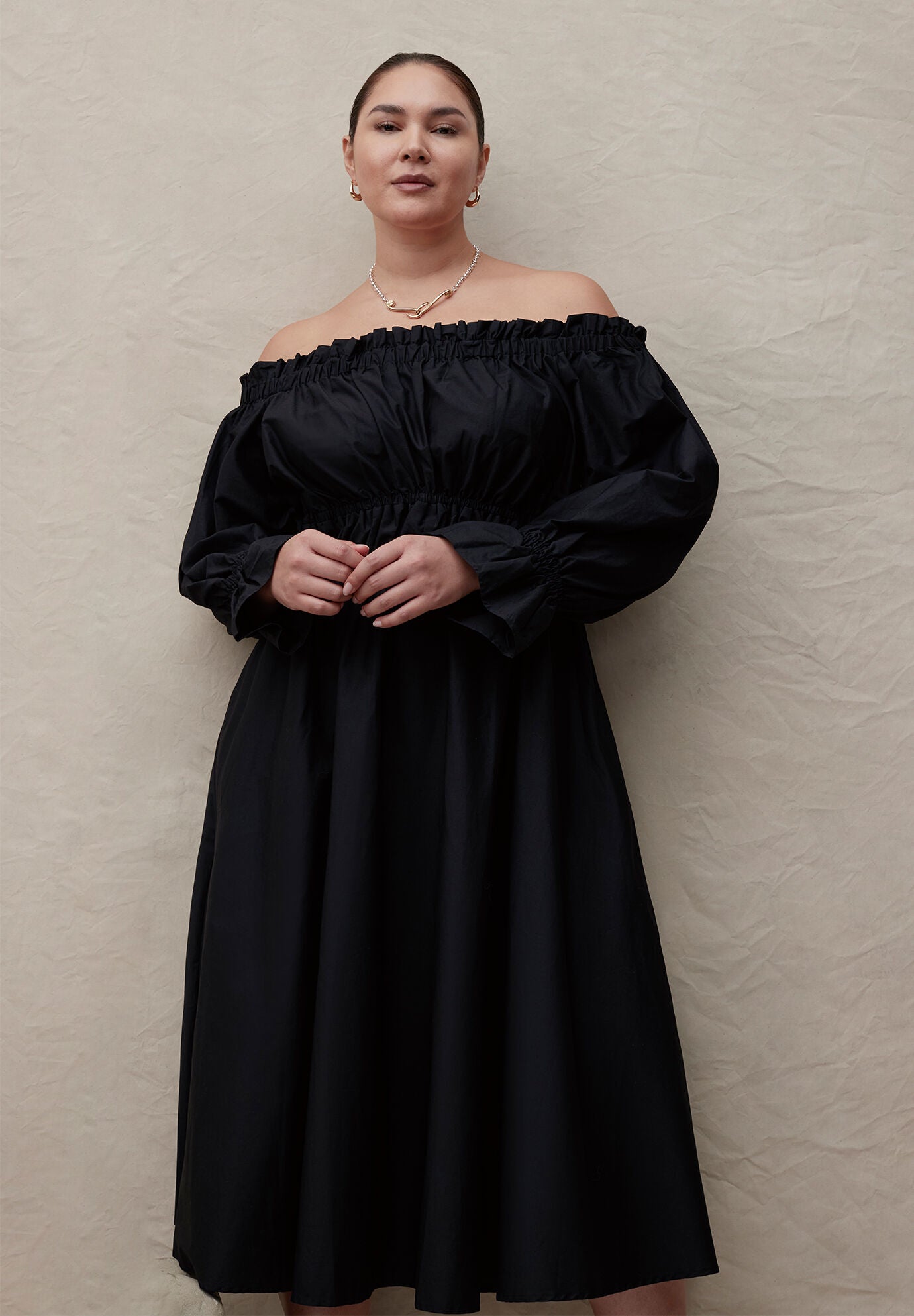 Elastic waist off-shoulder Mesh ruffle maxi dress. main image 0