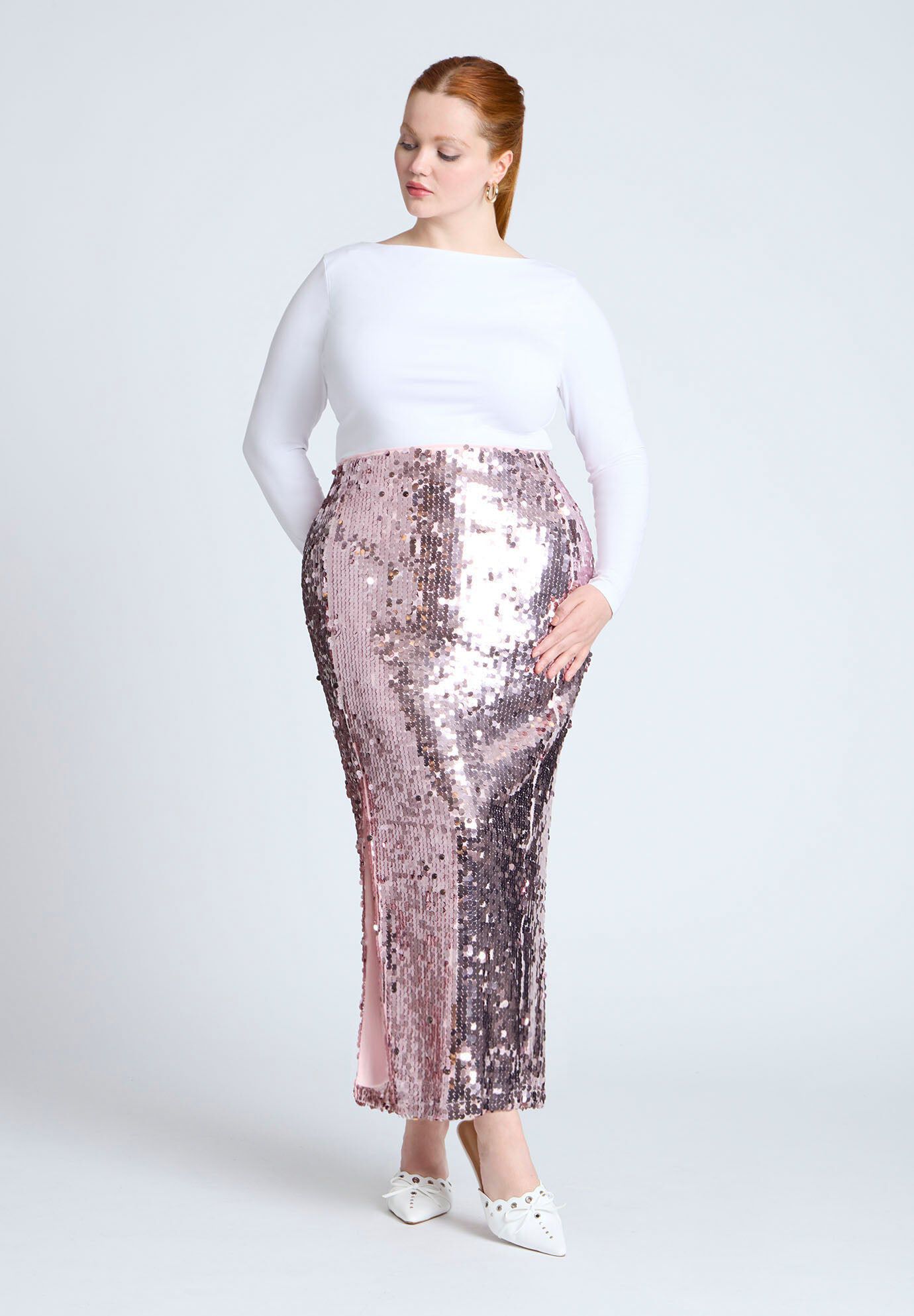 Sequin Column Midi Skirt - Stretch Knit Sequin, 4536310 | ELOQUII