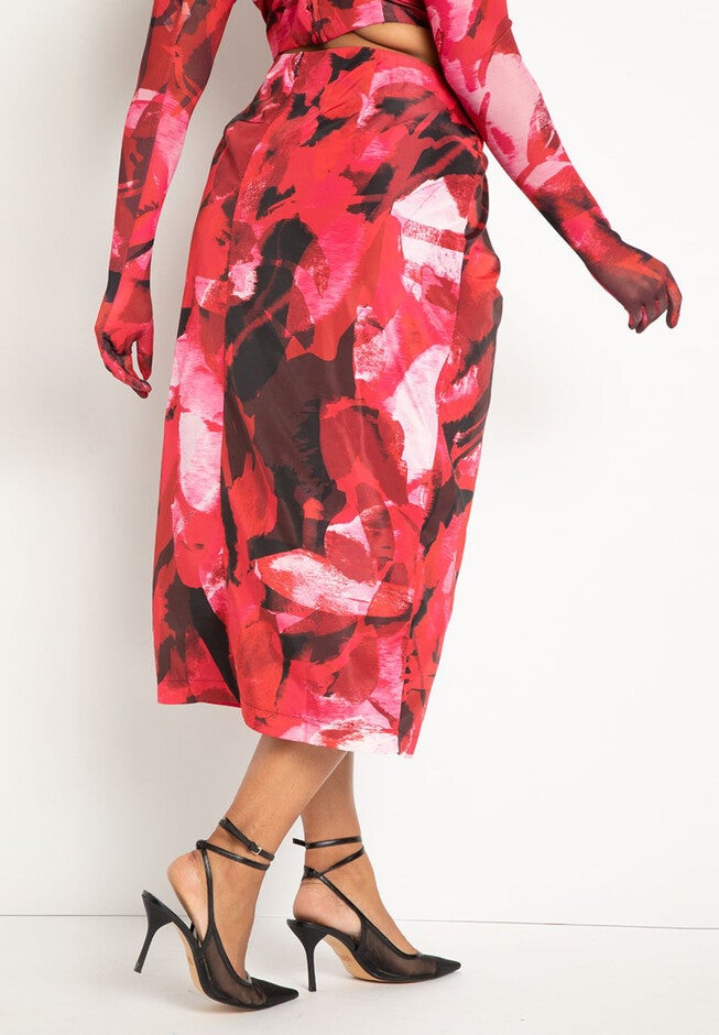 Printed Pleat Detail Midi Skirt, , alternate image number null