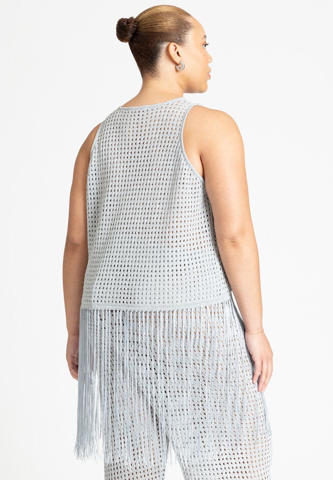 Crochet Fringe Sweater Tank, SILVER, alternate image number null
