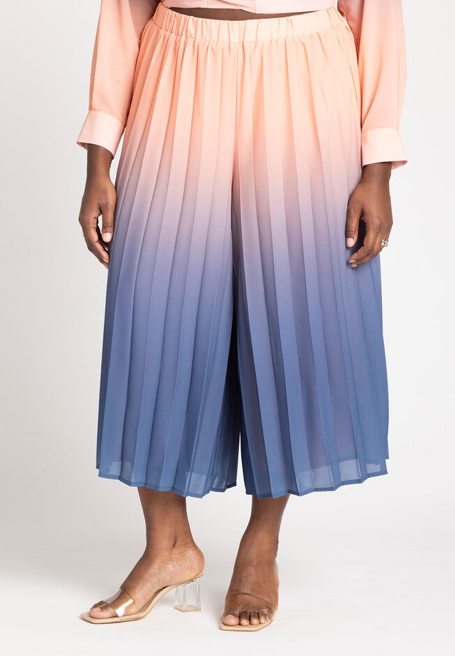 Pleated Ombre Cover-Up Culotte, BEACH SUNSET, on-hover image number null