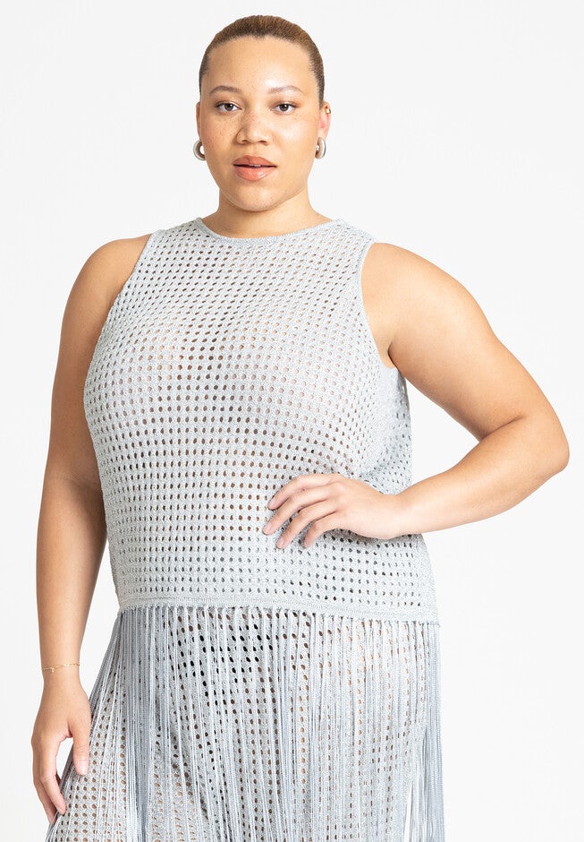 Crochet Fringe Sweater Tank, SILVER, on-hover image number null