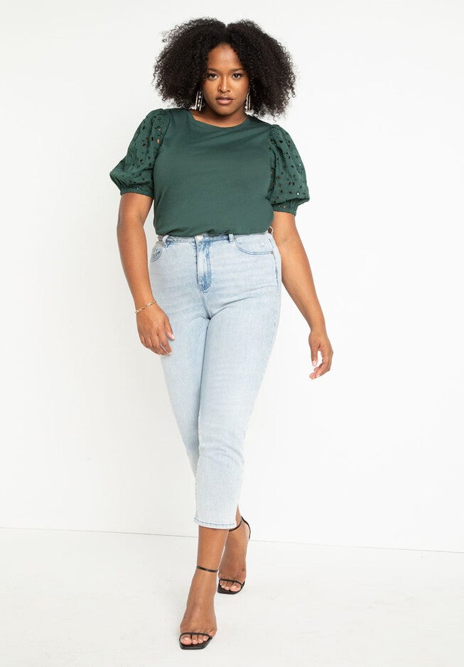 Eyelet Sleeve Tee, , alternate image number null