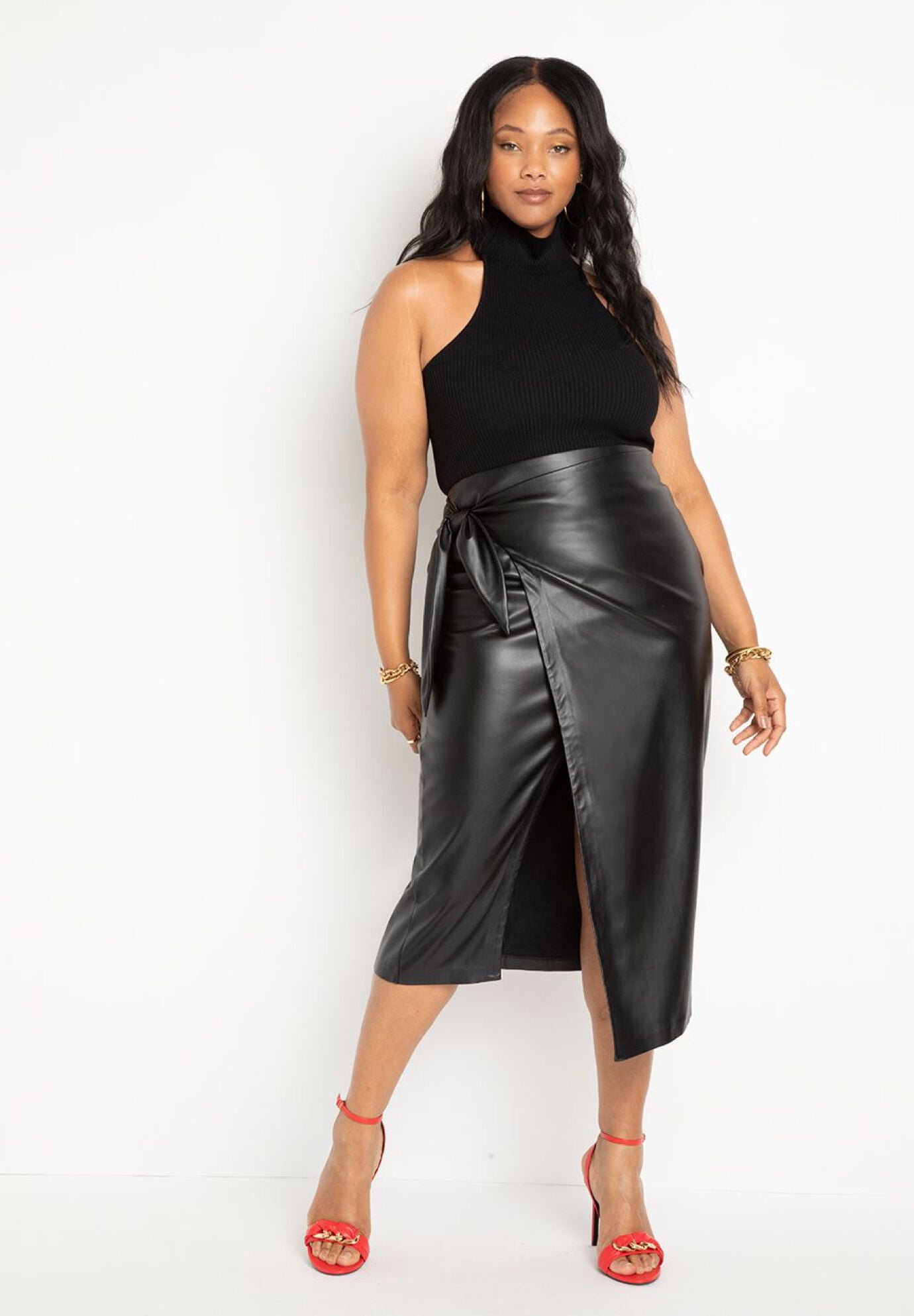 Plus size shop leather midi skirt
