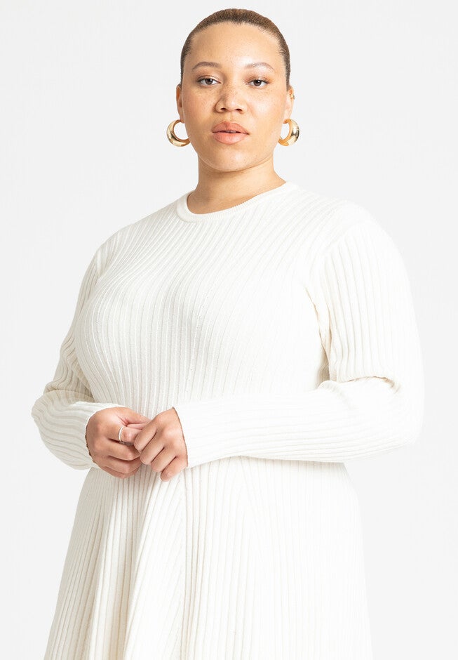 Mini Rib Fit & Flare Dress, CREAM, alternate image number null