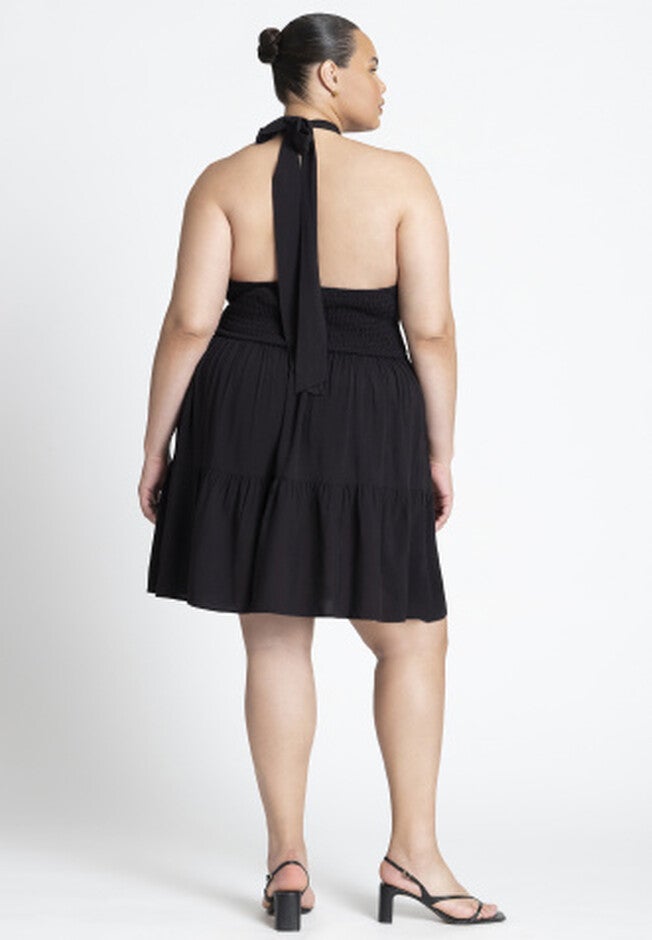 Halter Flare Mini Dress, BLACK ONYX, alternate image number null