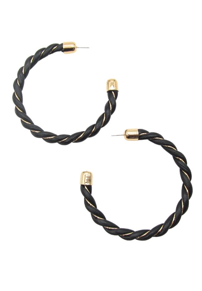 Faux Leather Twist Hoop, BLACK, hi-res image number null