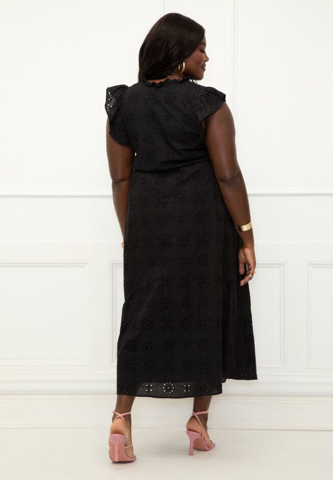 ELOQUII Elements Maxi Eyelet Dress With Slit, , alternate image number null