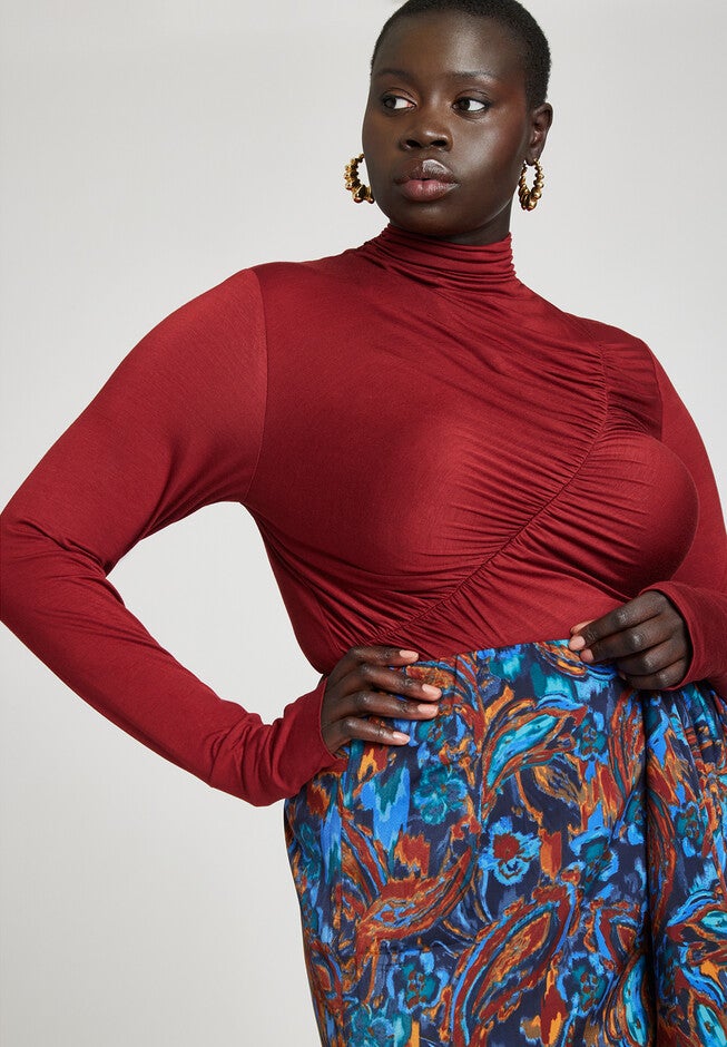 Barkwood x ELOQUII Tissue Ruched Detail Top, , alternate image number null