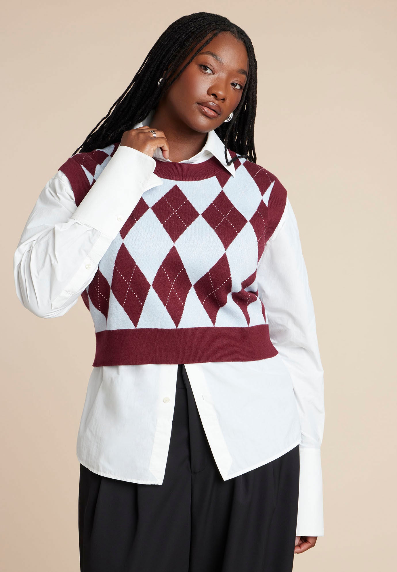 Intarsia Sweater Vest, TIMELESS ARGYLE, hi-res image number 0