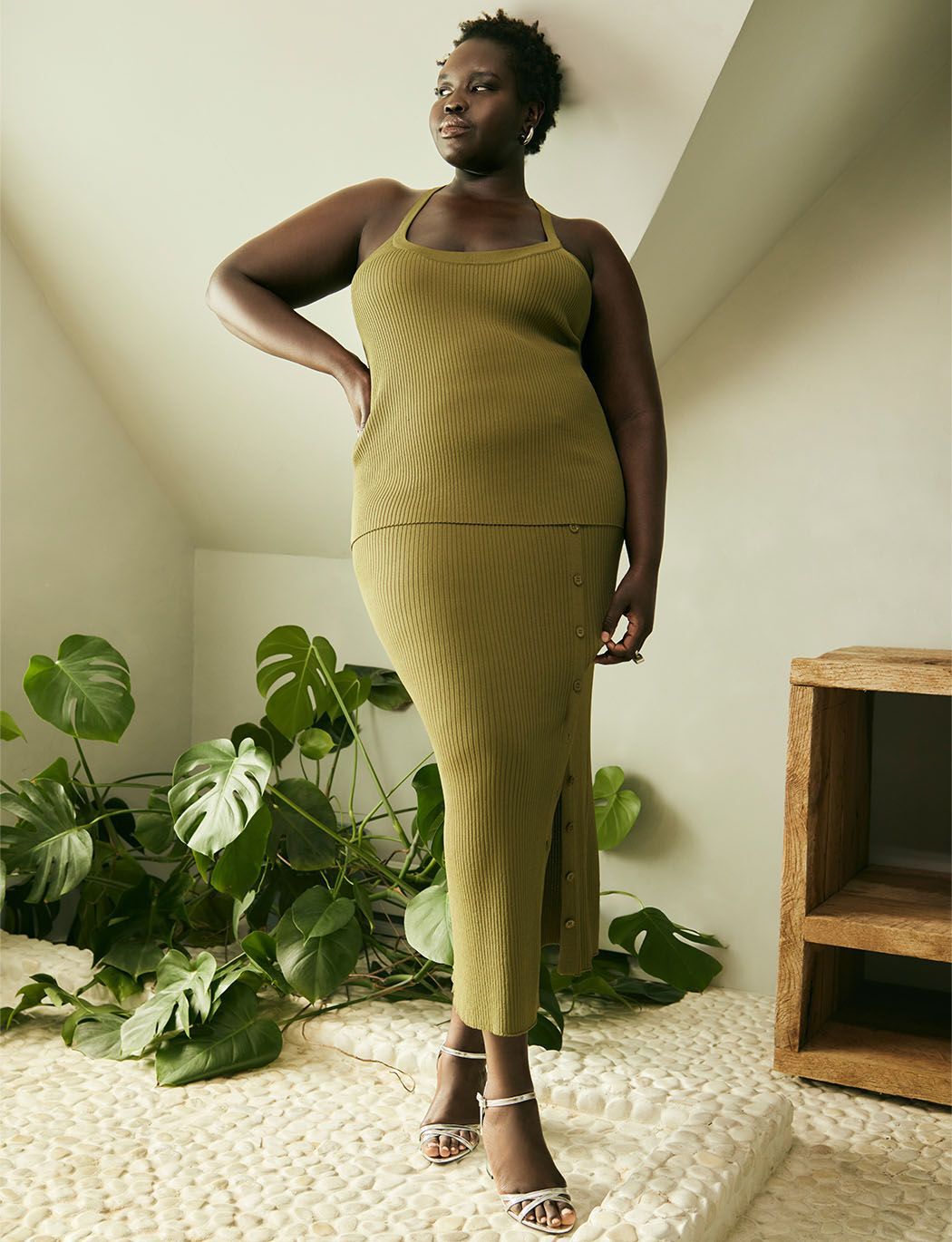 Maxi Sweater Skirt with Button Placket Sphagnum Eloquii