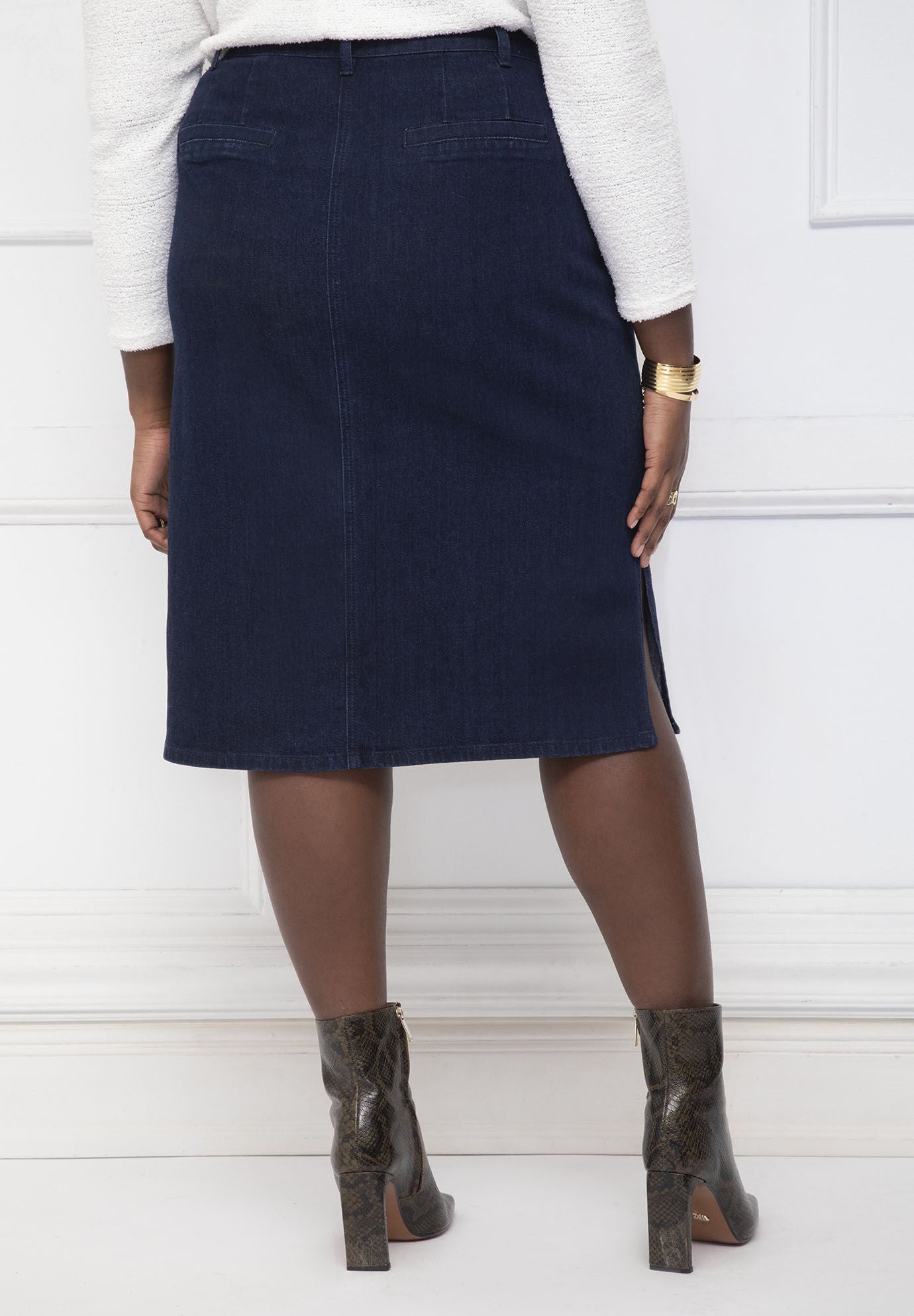 ELOQUII Elements High Rise Button Fly Denim Skirt Eloquii