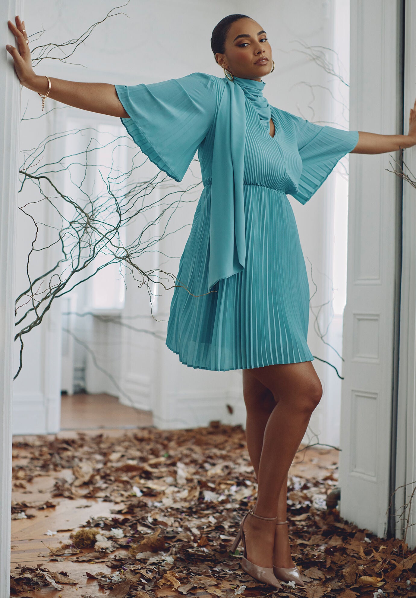 Scarf Neck Mini Dress