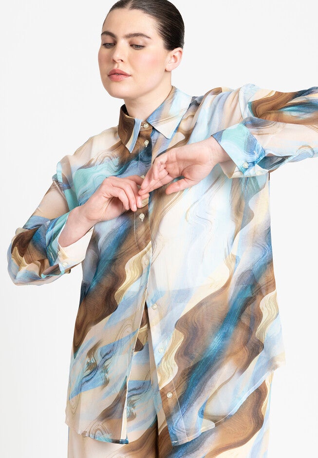 Printed Button Up Top, SAND, on-hover image number null