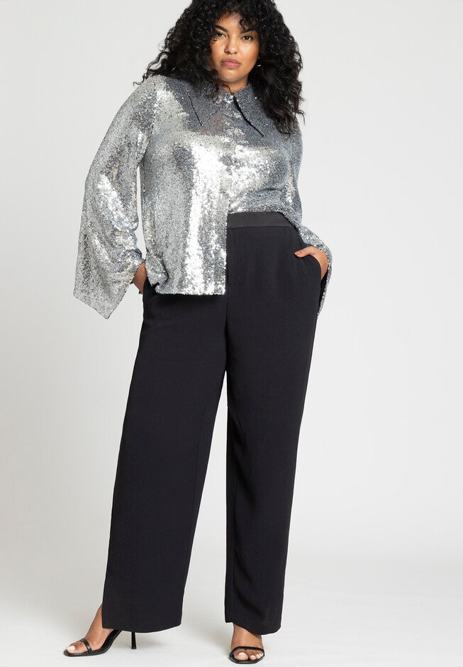 Flare Sleeve Sequin Button Down, , alternate image number null