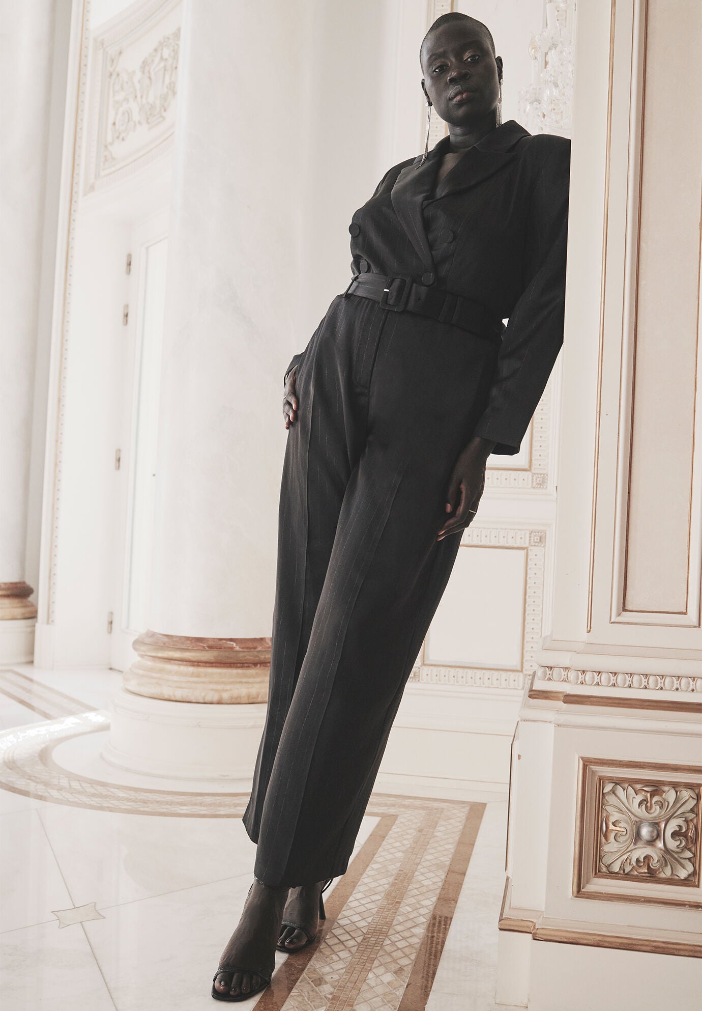 Women s Pinstripe Blazer Jumpsuit with Belt 4473255 Eloquii