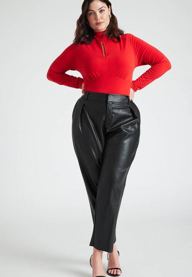 Mock Neck Top With Keyhole, , alternate image number null