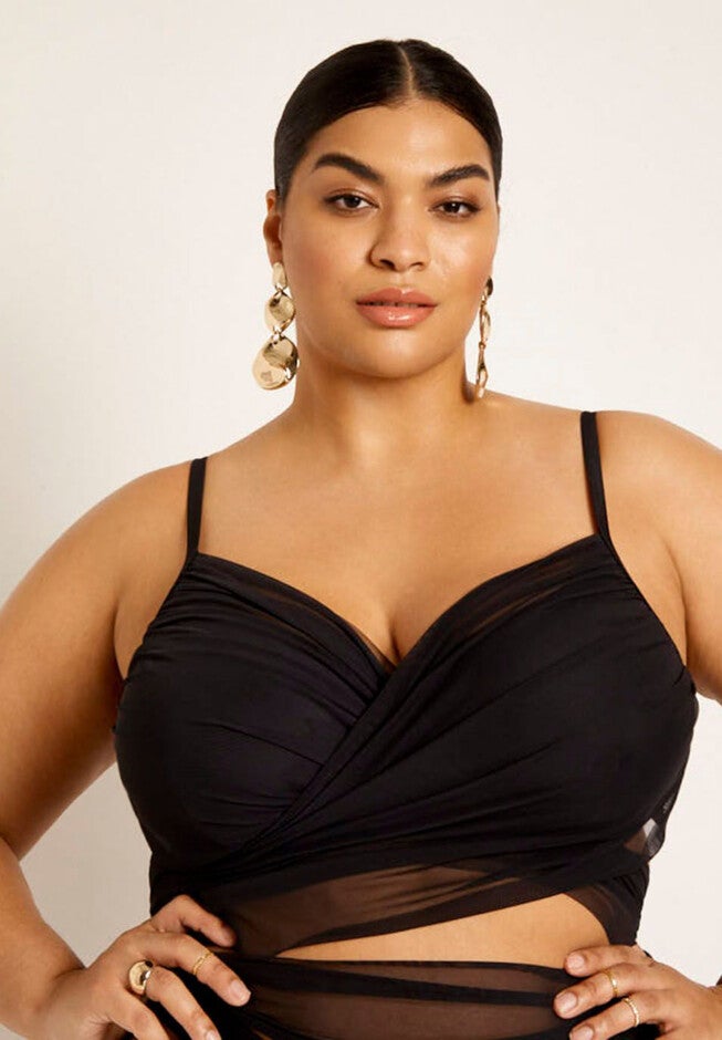 Gabi Fresh Swim x ELOQUII Wrap Detail Mesh Bikini Top, , on-hover image number null