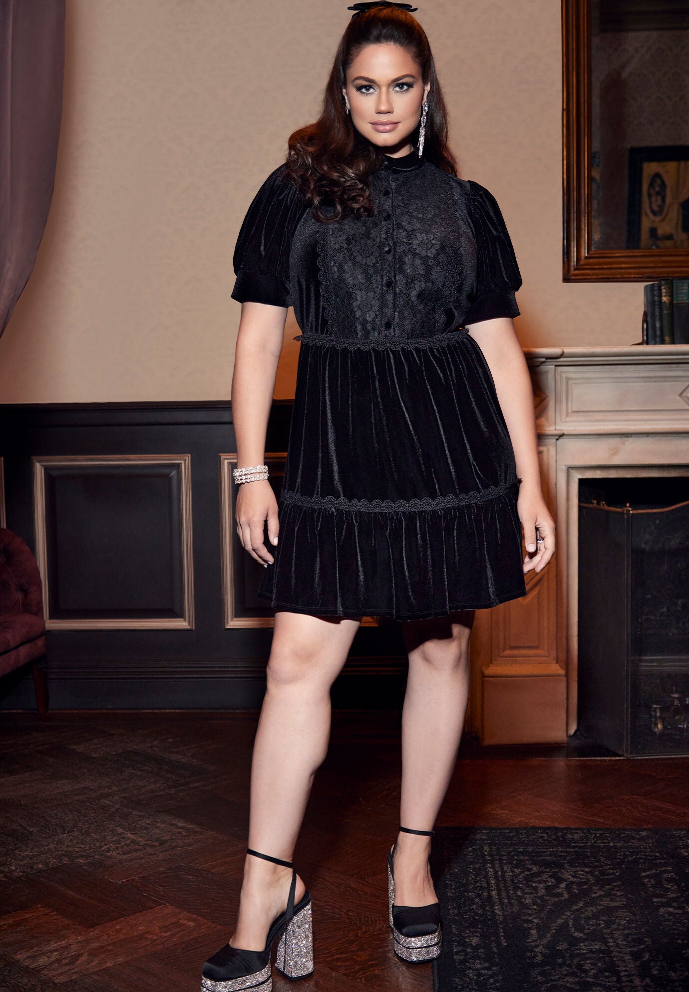 Eloquii lace evening store dress with pleated skirt