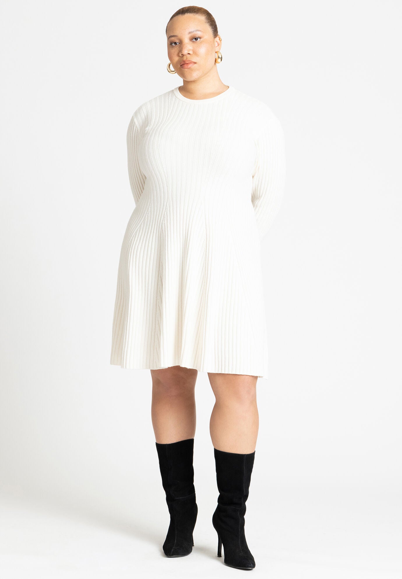 Cream fit and flare dress outlet