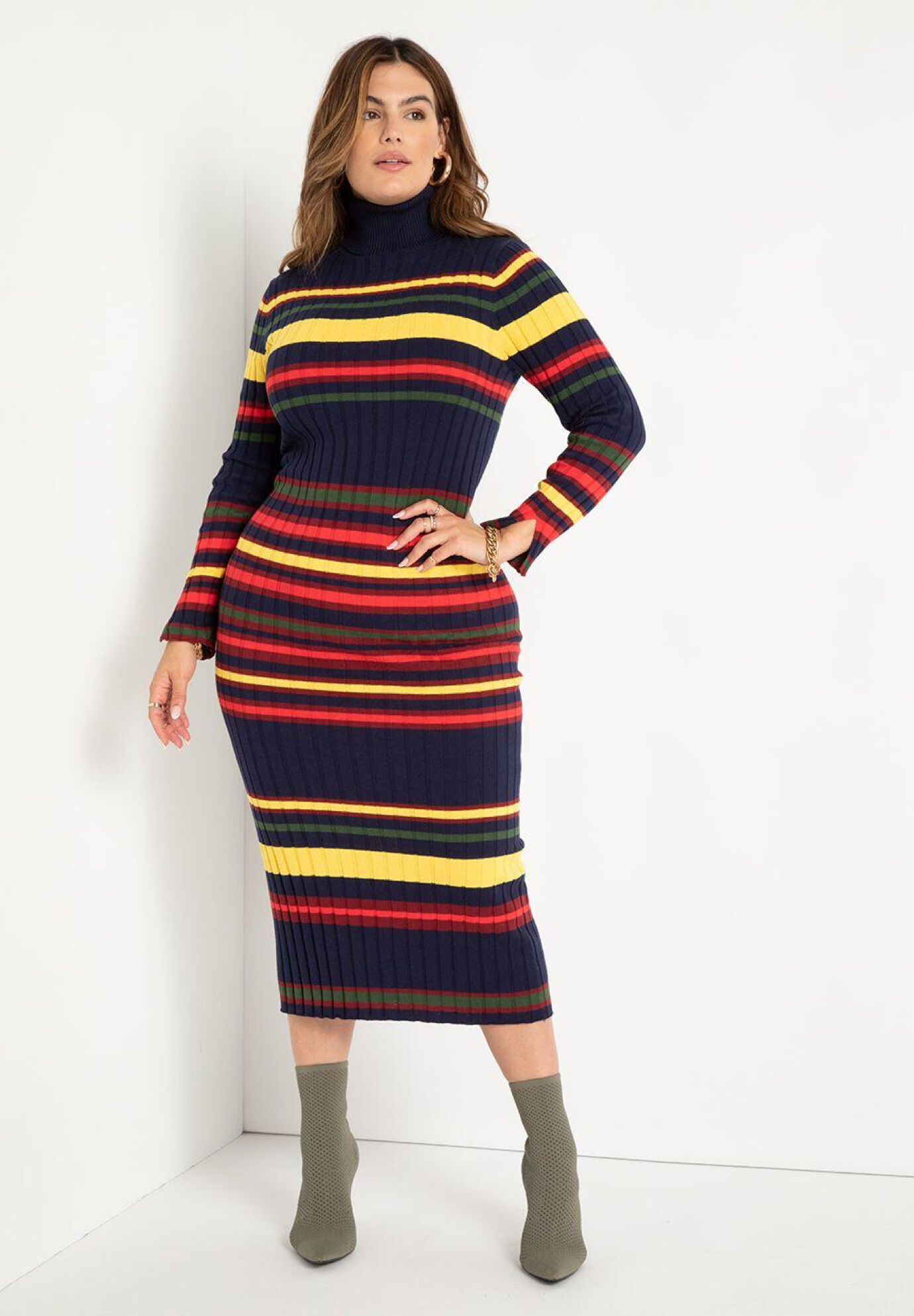 Striped Turtleneck Sweater Dress | Eloquii