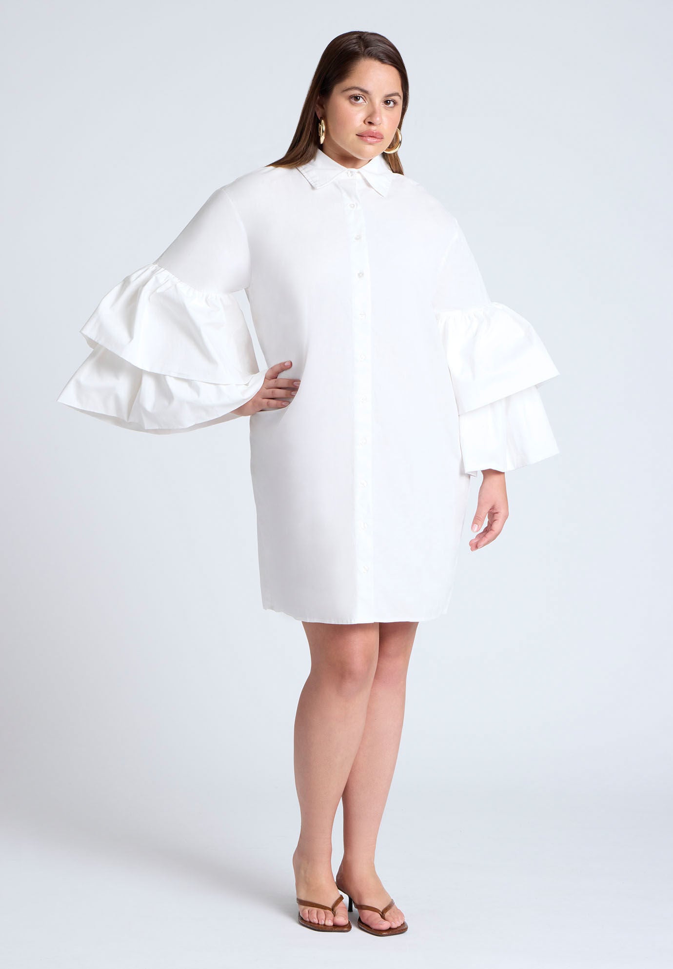 Balloon Sleeve Shirt Dress for Women - Relaxed Fit, White Balloon Sleeve Shirt Dress for Women - Relaxed Fit, White