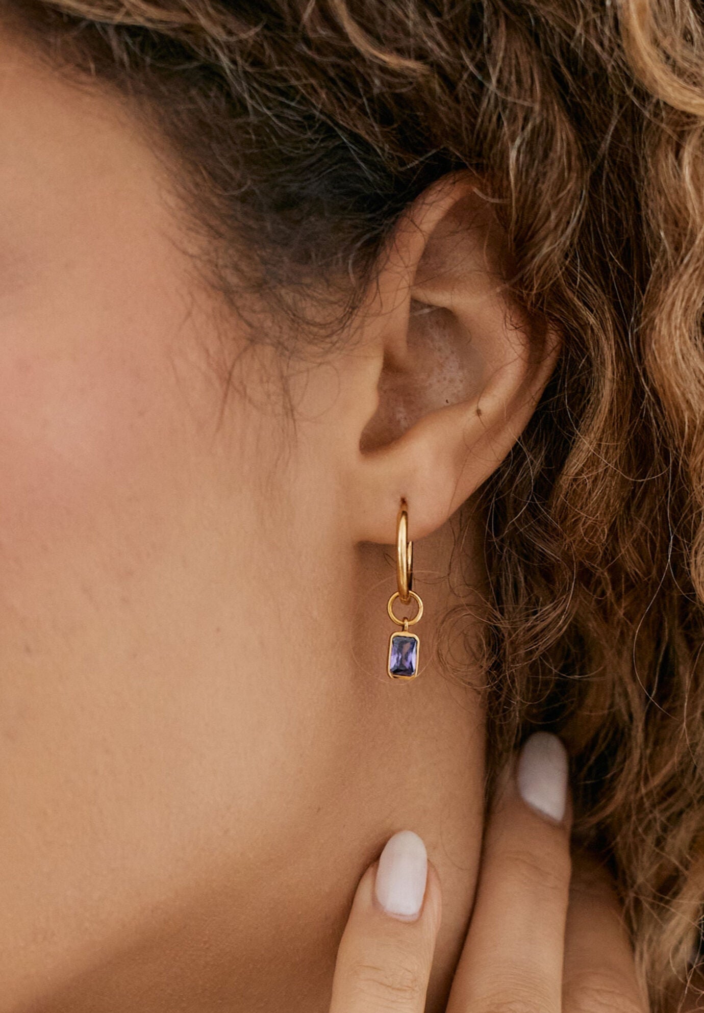 Mackenzie Gold Birthstone Hoops, MARCH, alternate image number 2