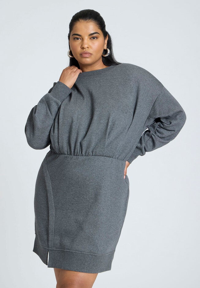 Relaxed Crew Neck Mini Dress, GREY, alternate image number null