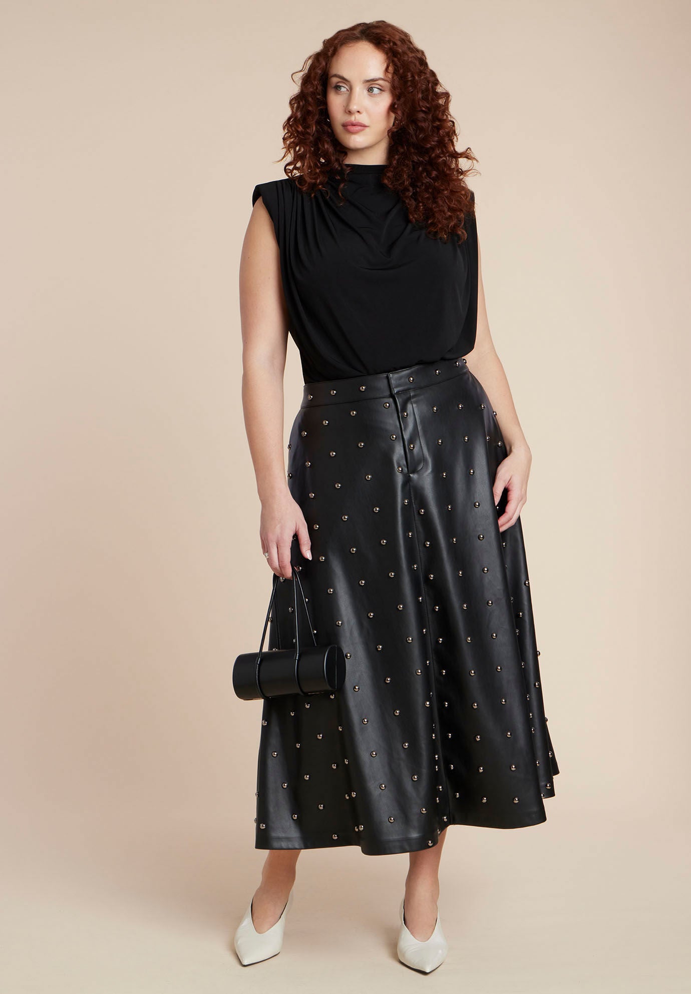 Studded Faux Leather Skirt, BLACK ONYX, hi-res image number 0