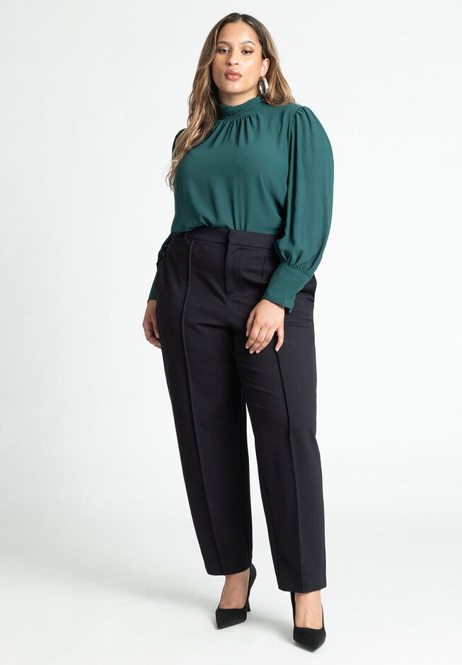 Shirred Mock Neck Blouse, , alternate image number null