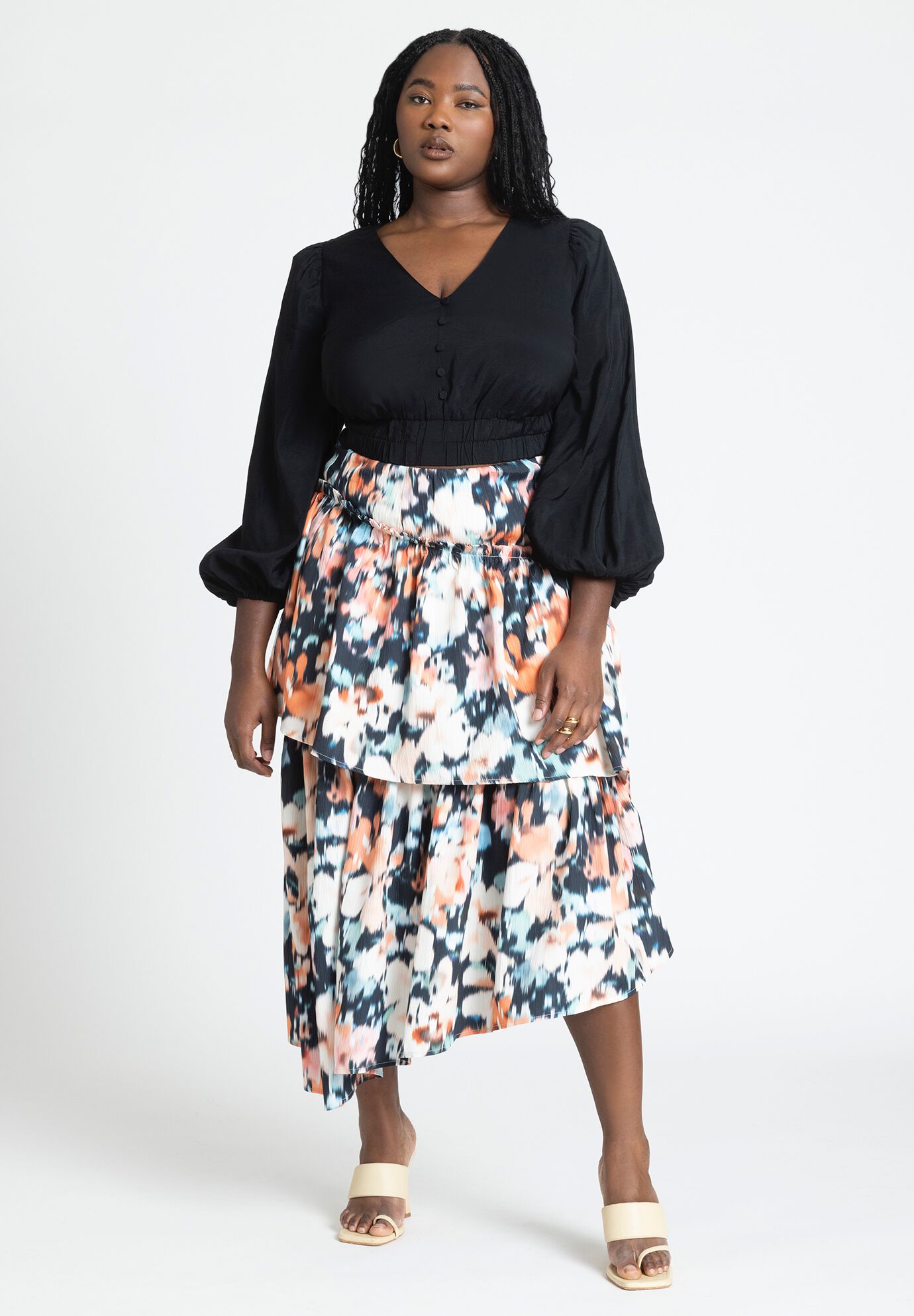 Plus Size Women Asym Tiered Printed Skirt By ( Size 20 )